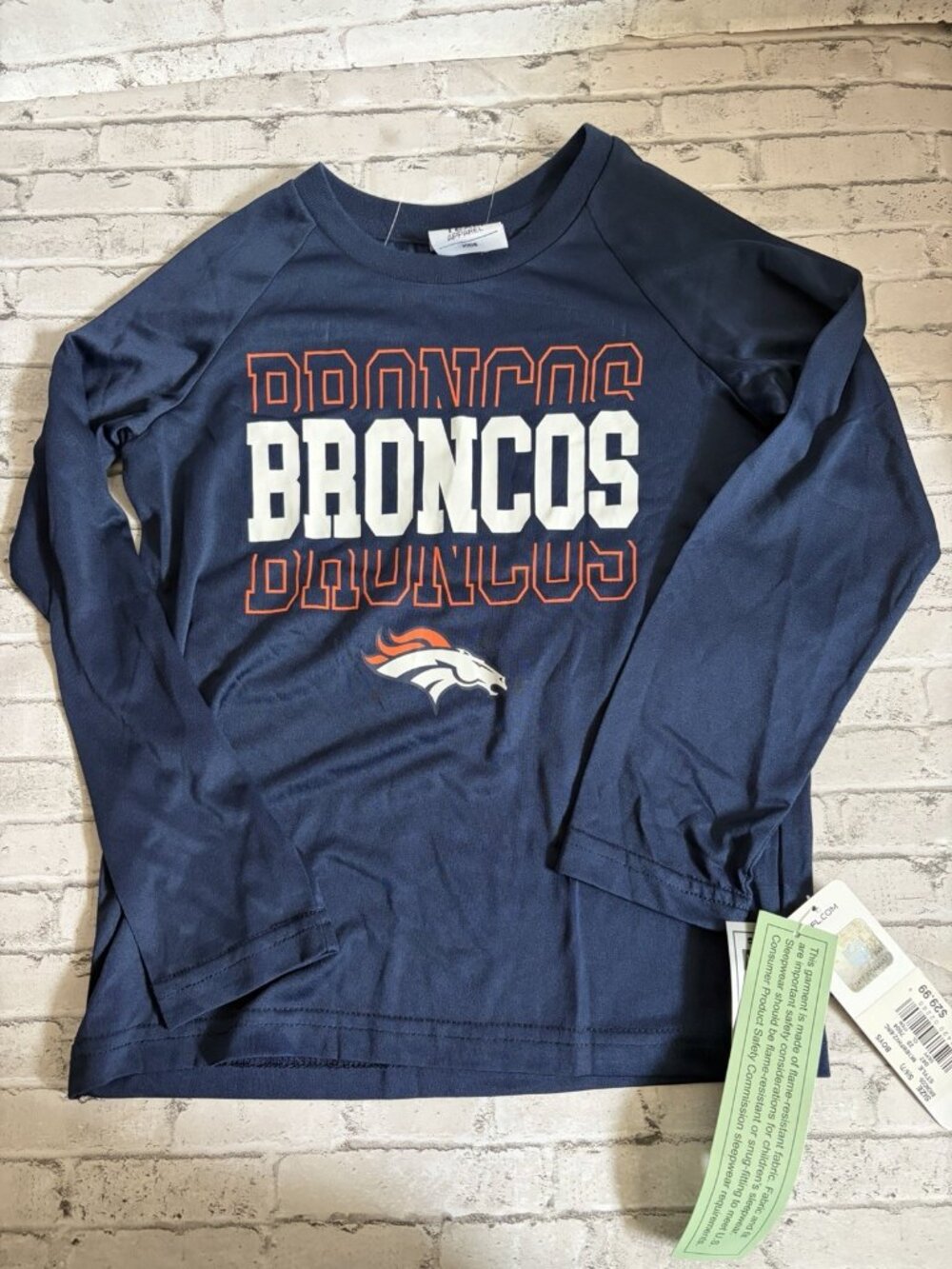 Denver Broncos Navy Blue Kids Athletic Long Sleeve Shirt Size S(6/7) NWT